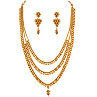 JFL - Jewellery for Less Ethnic 1 g Yellow Gold Plated 3 Layer Necklace Set for Women,Valentine