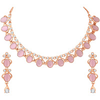 Atasi International Rose Gold Plated Pastel Pink Monlisa Stone Necklace with Earrings for Women - Jewellery Set for Party, Wedding, Engagement (RGMP5706)