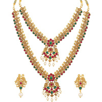 Shining Diva Fashion Latest Combo Design Pearl Necklace Set for Women Traditional Gold Plated Jewellery Set for Women (Multicolor) (10599s)