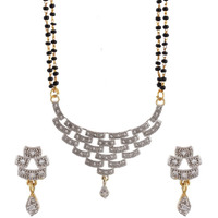 ZENEME Mangalsutra American Diamond Gold Plated Pendant Jewellery with Chain and Earrings for Women (Design-14)