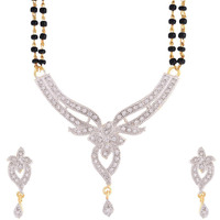 ZENEME Mangalsutra American Diamond Gold Plated Pendant Jewellery with Chain and Earrings for Women (Design-4)