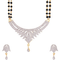ZENEME Mangalsutra American Diamond Gold Plated Pendant Jewellery with Chain and Earrings for Women (Design-1)