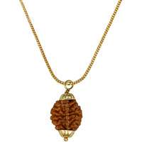 Crystal Heaven Rudraksha Original 2 Mukhi Pendant Necklace for Women Men | Certified Rudraksha with Velvet Pouch (Gold)