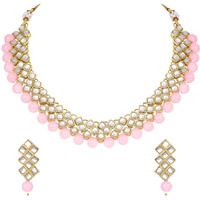 Peora Gold Plated Indian Ethnic Kundan Pearl Fancy Bridal Traditional Choker Necklace Jewellery Set with Dangle Earrings for Women