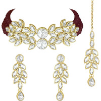 Peora Gold Plated Bridal Crystal Pearl Choker Necklace with Drop Earrings Traditional Jewellery Set for Women