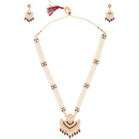 ZAVERI PEARLS Red & Green Meenakari Bridal Multistrand Pearls Necklace & Earring Set For Women-ZPFK14474