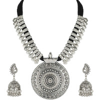Shining Diva Fashion Latest Oxidised Silver Antique Design Necklace Jewellery Set for Women (rrsd12011s), design3-black, one