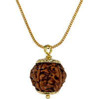 Crystal Heaven Rudraksha Original 6 Mukhi Pendant Necklace for Women Men | Certified Rudraksha with Velvet Pouch (Gold)