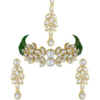 I Jewels Gold Plated Traditional Stone Pearl Choker Necklace Jewellery Set For Women/Girls (ML285G)