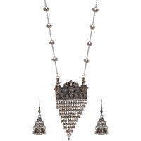 Shining Diva Fashion Latest Stylish Traditional Oxidised Silver Necklace Jewellery Set for Women (13152s)
