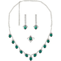 ZAVERI PEARLS Green Dazzling Austrian Diamonds Party Necklace Earring & Ring Set For Women-ZPFK15942