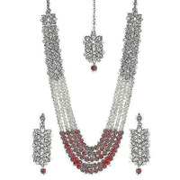 YouBella Jewellery Sets for Women Gold Plated Wedding Bridal Necklace Jewellery set with Earrings For Girls/Women (Red)