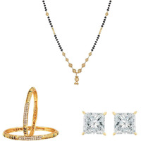ZENEME Trendy Mangalsutra Wedding Bangles & AD Earrings Jewellery For Women & Girls