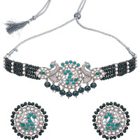 Sukkhi Superb Rhodium Plated Choker Necklace Set For Women (NS101701) Green