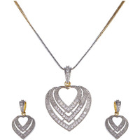 ZENEME Valentine Gift American Diamond Heart Shape Pendant Jewellery For Women & Girls (Design - 13)