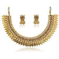 YouBella Red Traditional Temple coin Necklace Set/Jewellery Set with Earrings for Women (Style 3)