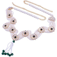 I Jewels 18K Gold Plated Traditional Ethnic Floral Design Kundan And Stone Studded Adjustable Pearl Kamarband/Belly Chain/Kandora/Wait Belt For Women (B038G)