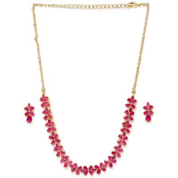 ZAVERI PEARLS Pink Floral Cubic Zirconia Contemporary Brass Necklace & Earring Set For Women-ZPFK9508