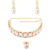 ZAVERI PEARLS Crystal Shine Stones Studded Contemporary Necklace, Earring & Finger Ring Set For Women-ZPFK8650