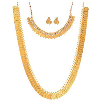 ZENEME Jewellery Set Gold Plated Traditional Temple Coin Maharani Necklace Set & Red Green Temple Coin Necklace Set With Earring Jewellery For Women and Girls (White)
