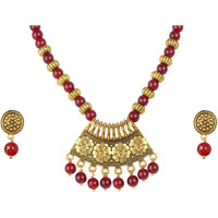 JFL - Jewellery for Less Stylish Gold Plated Antique Semi-Circle Pendant Beaded Tribal Necklace Set for Women and Girls (Maroon),Valentine