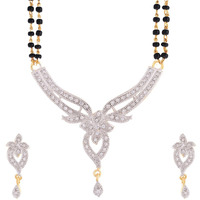 ZENEME Mangalsutra American Diamond Gold Plated Pendant Jewellery with Chain and Earrings for Women (Design-2)
