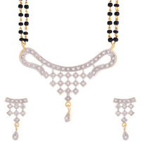 ZENEME Mangalsutra American Diamond Gold Plated Pendant Jewellery with Chain and Earrings for Women (Design-13)