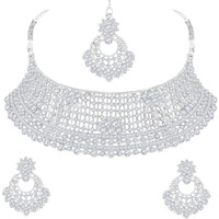 Shining Diva Fashion Diamonds Studded Silver Plated Latest Stylish Traditional Choker Necklace Jewellery Set for Women (rrsd13667s)