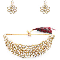 ZAVERI PEARLS Antique Gold Tone Mesmerising Kundan Choker Necklace Set For Women-ZPFK8926
