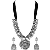 Shining Diva Fashion Latest Oxidised Silver Godess Durga Design Necklace Jewellery Set for Women (Design2-black) (rrsd11241s)