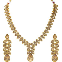 Peora Gold Plated Traditional Champagne Crystal Studded Long Necklace Earrings Jewellery Set for Women