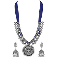 Shining Diva Fashion Latest Oxidised Silver Antique Design Necklace Jewellery Set for Women (Design2-blue) (rrsd11243s)