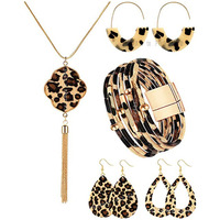 Young & Forever Gift Leopard Jewelry Set Leopard Bracelet Earring Necklace for Women Girls