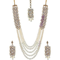 YouBella Jewellery Sets for Women Gold Plated Wedding Bridal Necklace Jewellery Set with Earrings for Girls/Women (White)