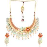 Priyaasi Kundan Jewellery Set for Women | Choker Set for Women | Green-Toned Gold-Plated Jewellery Set for Women | Wedding and Festive