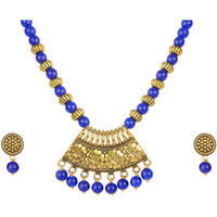 JFL - Jewellery for Less Stylish Gold Plated Antique Semi-Circle Pendant Beaded Tribal Necklace Set for Women and Girls (Navy Blue),Valentine