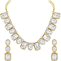 Peora Gold Plated Wedding Square Crystal Necklace with Drop Earrings Indian Traditional Ethnic Jewellery Set for Women Girls