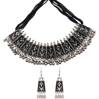 Shining Diva Fashion Latest Stylish Traditional Oxidised Silver Necklace Jewellery Set for Women (13130s)