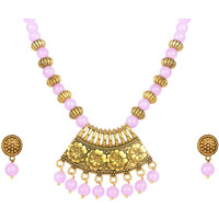 JFL - Jewellery for Less Contemporary Oxidised German Gold Plated Pendant Beaded Tribal Necklace Set for Women and Girls(Light Purple),Valentine