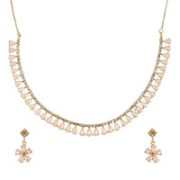 ZENEME Jewellery Set Gold Plated American Diamond Necklace With Earrings for Women & Girls (Pearl)