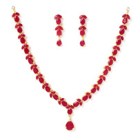 ZENEME Jewellery Set Gold Plated American Diamond Necklace Set with Earrings Jewellery for Women & Girls (Ruby)