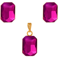 JFL - Jewellery for Less One Gram Gold Plated Octagon Shape Crystal Pendant Combo with Fancy Earring for Women & Girls. (Pink),Valentine