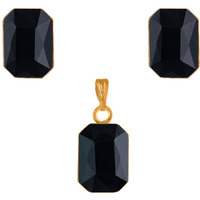 JFL - Jewellery for Less One Gram Gold Plated Octagon Shape Crystal Pendant Combo with Fancy Earring for Women & Girls. (Black),Valentine