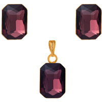 JFL - Jewellery for Less One Gram Gold Plated Octagon Shape Crystal Pendant Combo with Fancy Earring for Women & Girls. (Wine),Valentine