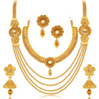 Sukkhi Jalebi Four String Gold Plated Neckalce Set Combo For Women