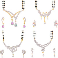 ZENEME White American Diamond Combo Of 4 Mangalsutra With Earrings Set For Women (Design-17)
