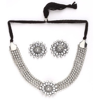 Shining Diva Fashion Latest Stylish Traditional Oxidised Silver Necklace Jewellery Set for Women (13106s)