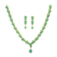 ZENEME Jewellery Set Gold Plated American Diamond Necklace Set with Earrings Jewellery for Women & Girls (Green)