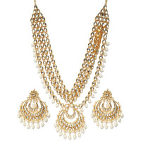 Shining Diva Fashion Latest Kundan Design Necklace Set for Women Wedding Traditional Jewellery Set for Women (White) (10416s)