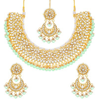 Peora Gold Plated Kundan Choker Necklace Earrings with Maang Tikka Jewellery Set for Women